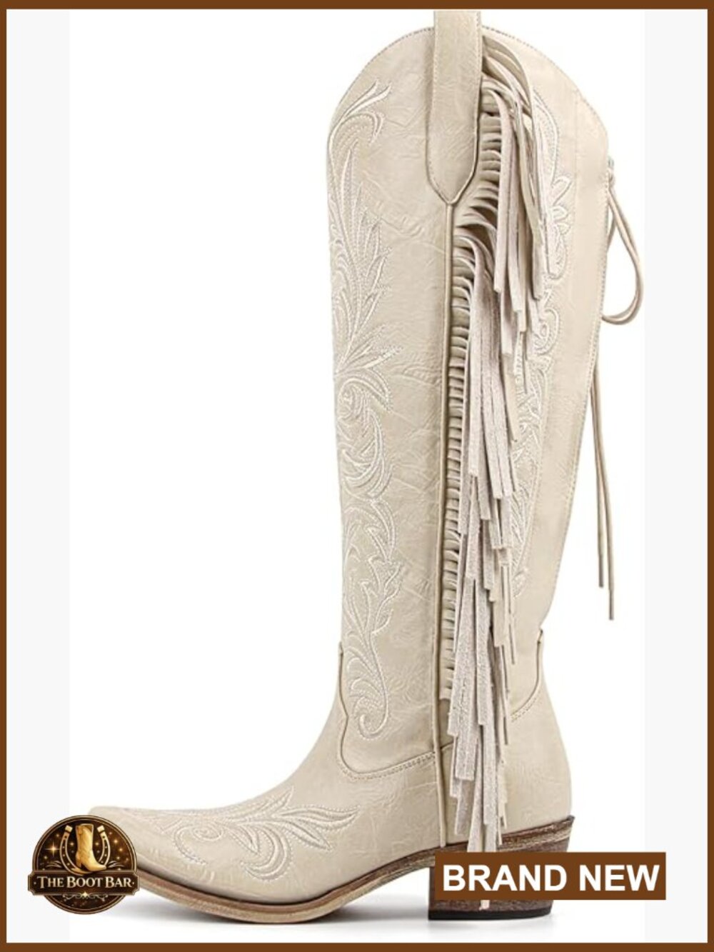 Knee High Lace Up Cowboy Boots with Fringe Embroidered Western Boots Wide Calf